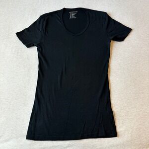 JOE MERINO Black V Neck Short Sleeve Superfine Wool Long T Shirt Size L